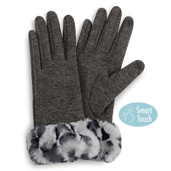 Gray Tech Gloves with Leopard Faux Fur Cuff Adult One Size NEW - Picture 5 of 5